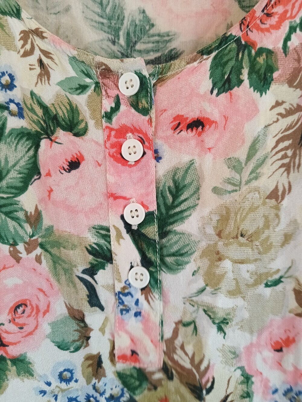 Vintage Garden Dress Floral Button-Front Midi Front Pocket Pink Green Soft Flowy - Picture 5 of 11